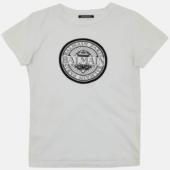 Balmain KidsWhite/black Logo Applique Cotton T-Shirt 10 Yrs